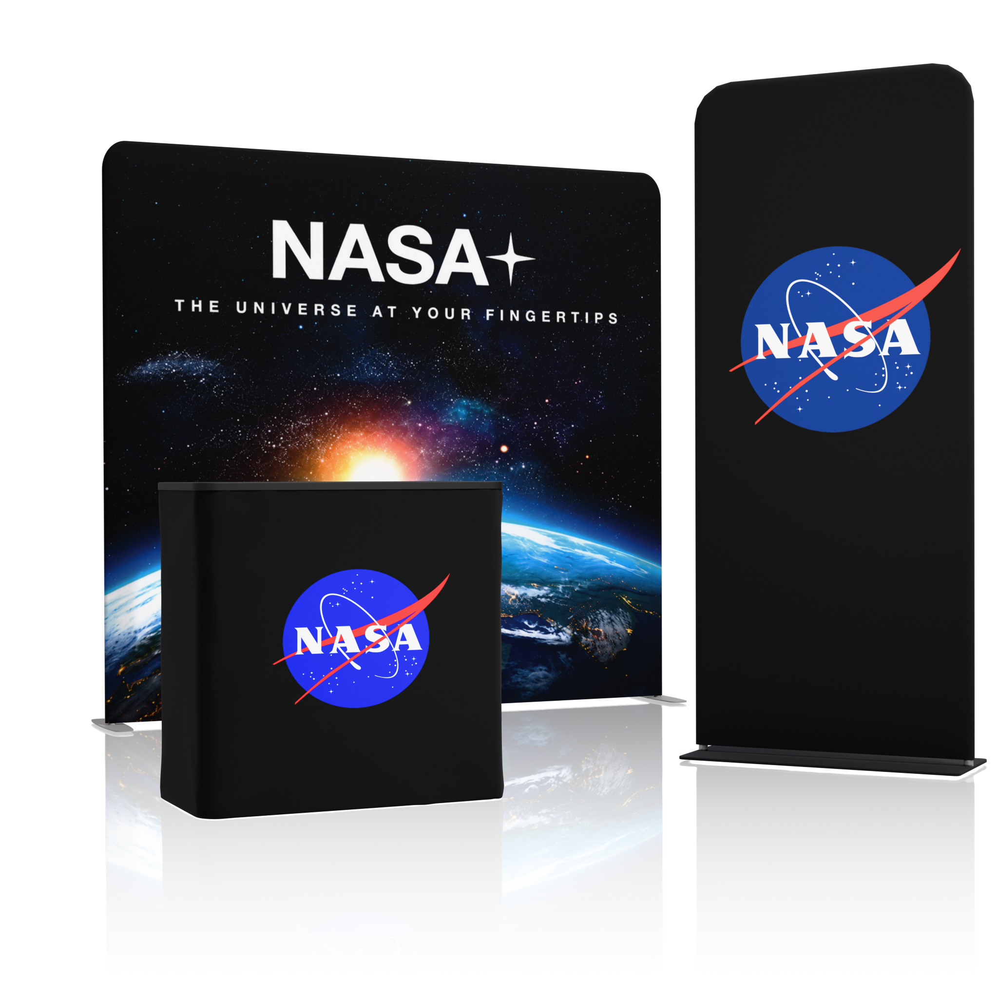 8ft QuickZip Lightbox, Podium, Double-Sided QuickZip Banner Stand