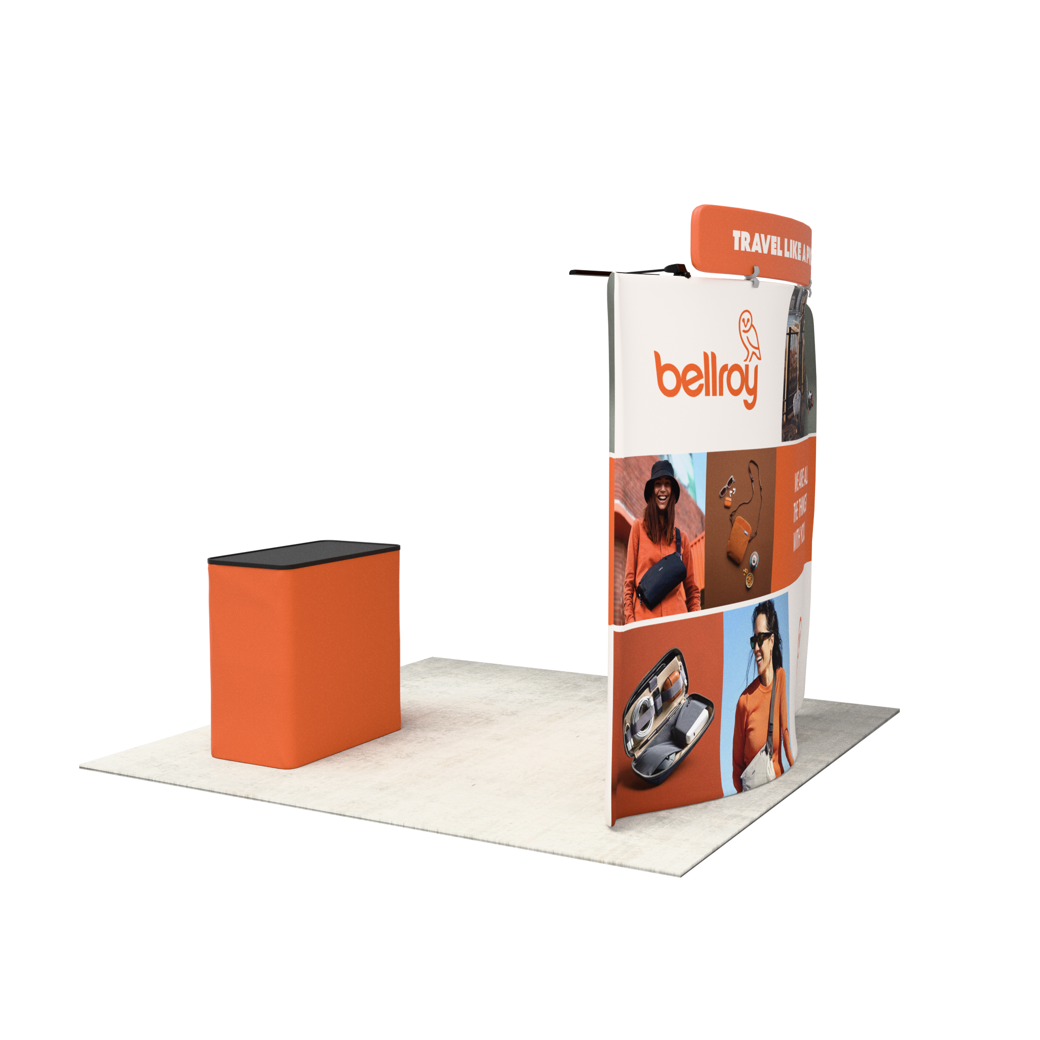 8ft QuickZip™ - Curved Double-Sided Display with Lights, Podium, and Header