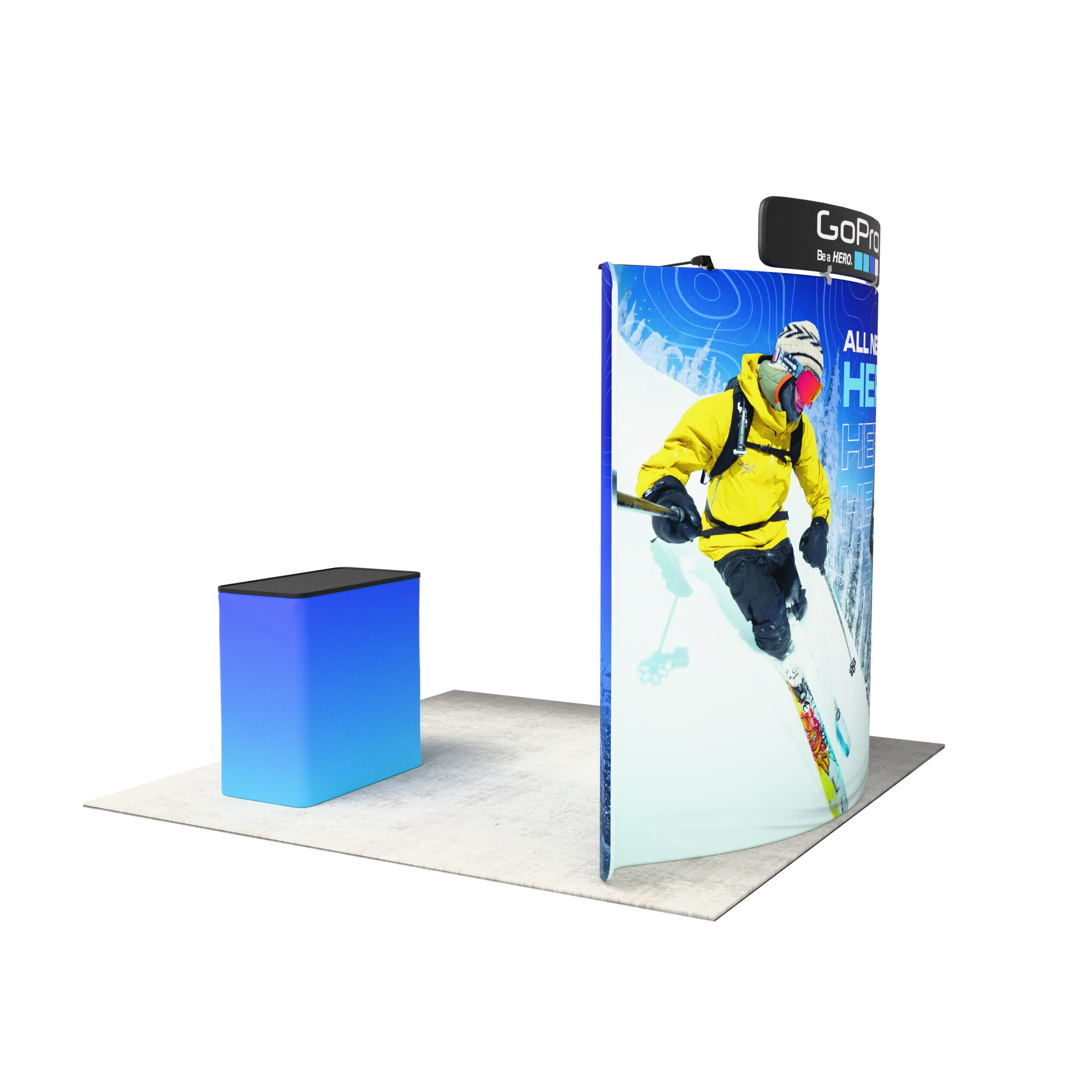 10ft QuickZip™ - Curved Double-Sided Display with Lights, Podium, and Header