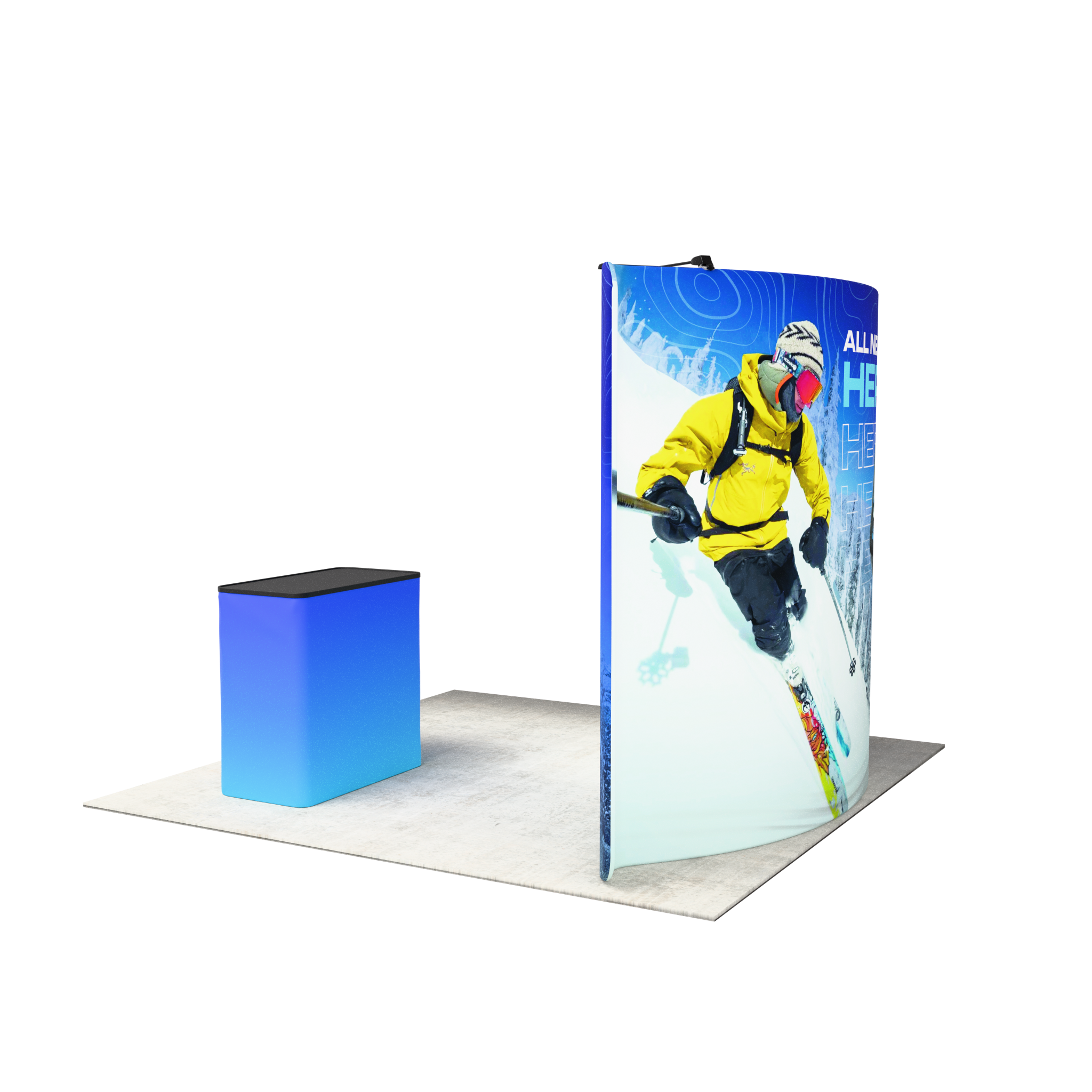 10ft QuickZip™ - Curved Double-Sided Display with Lights and Podium