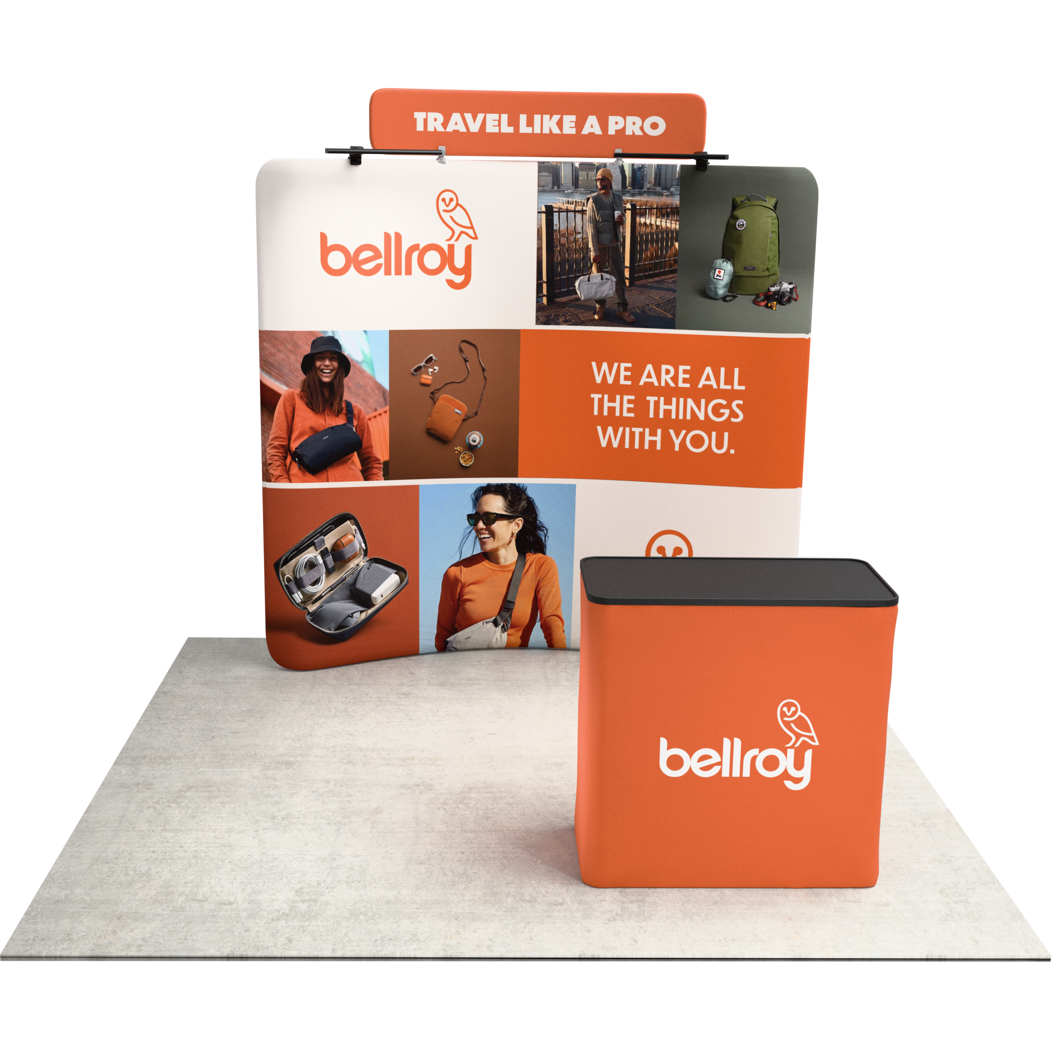 8ft QuickZip™ - Curved Double-Sided Display with Lights, Podium, and Header