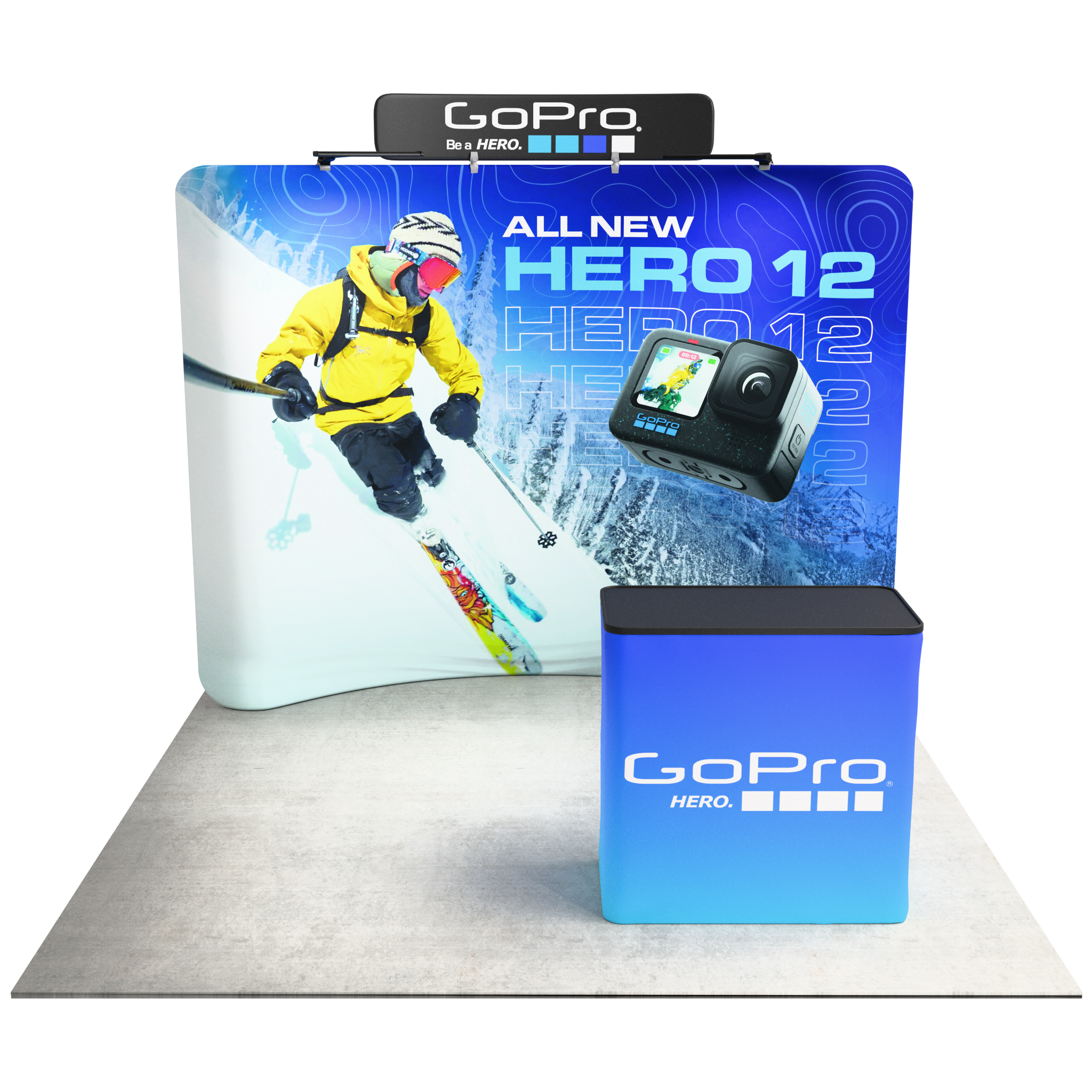 10ft QuickZip™ - Curved Double-Sided Display with Lights, Podium, and Header