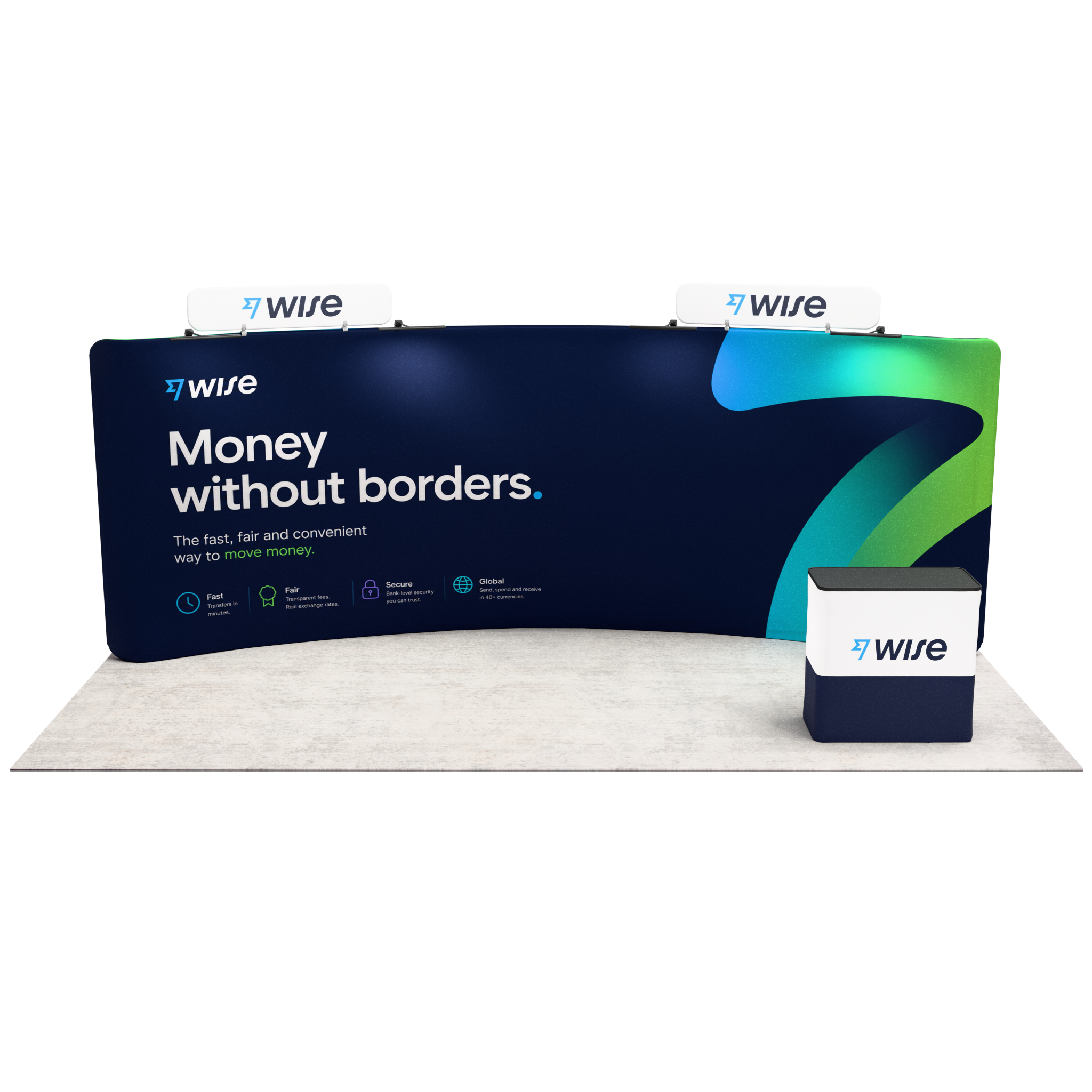 20ft QuickZip™ - Curved Double-Sided Display with 4 Lights and 2 Headers