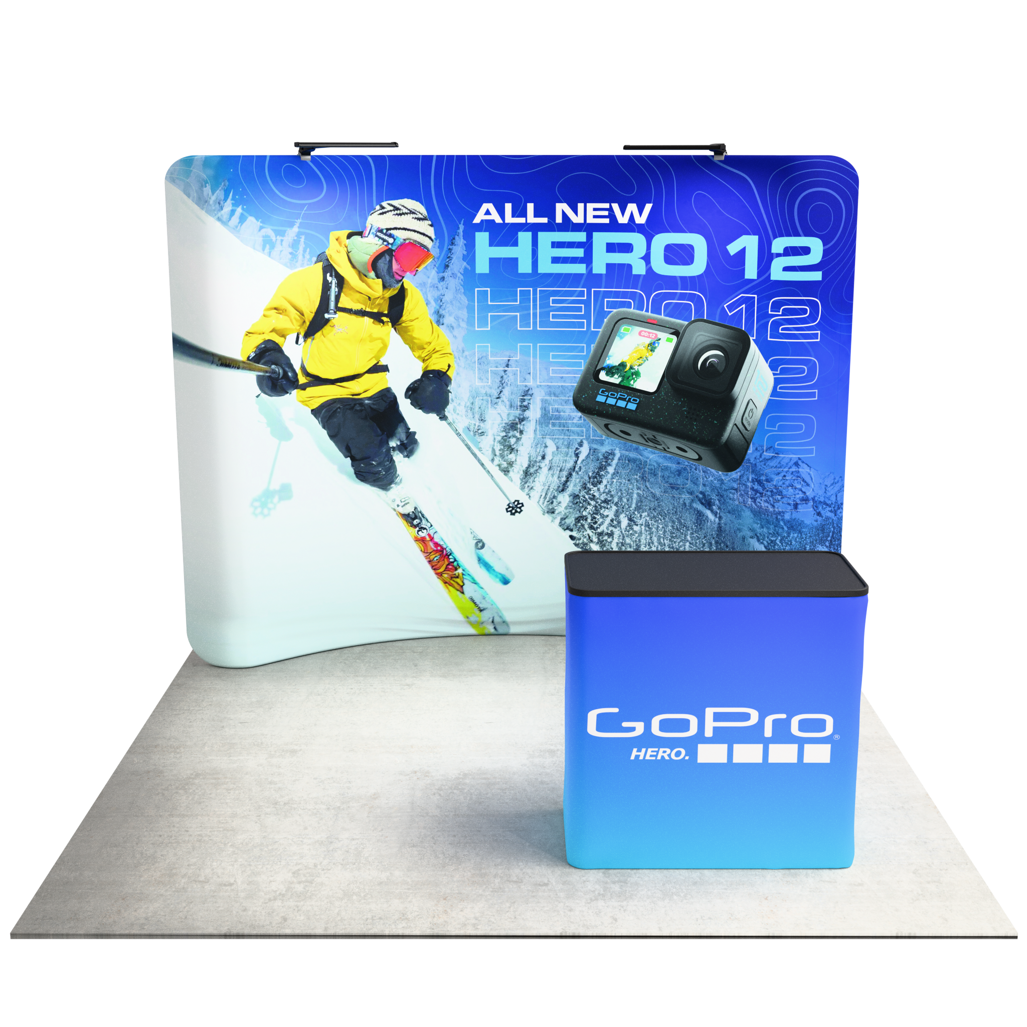 10ft QuickZip™ - Curved Single-Sided Display with Lights and Podium
