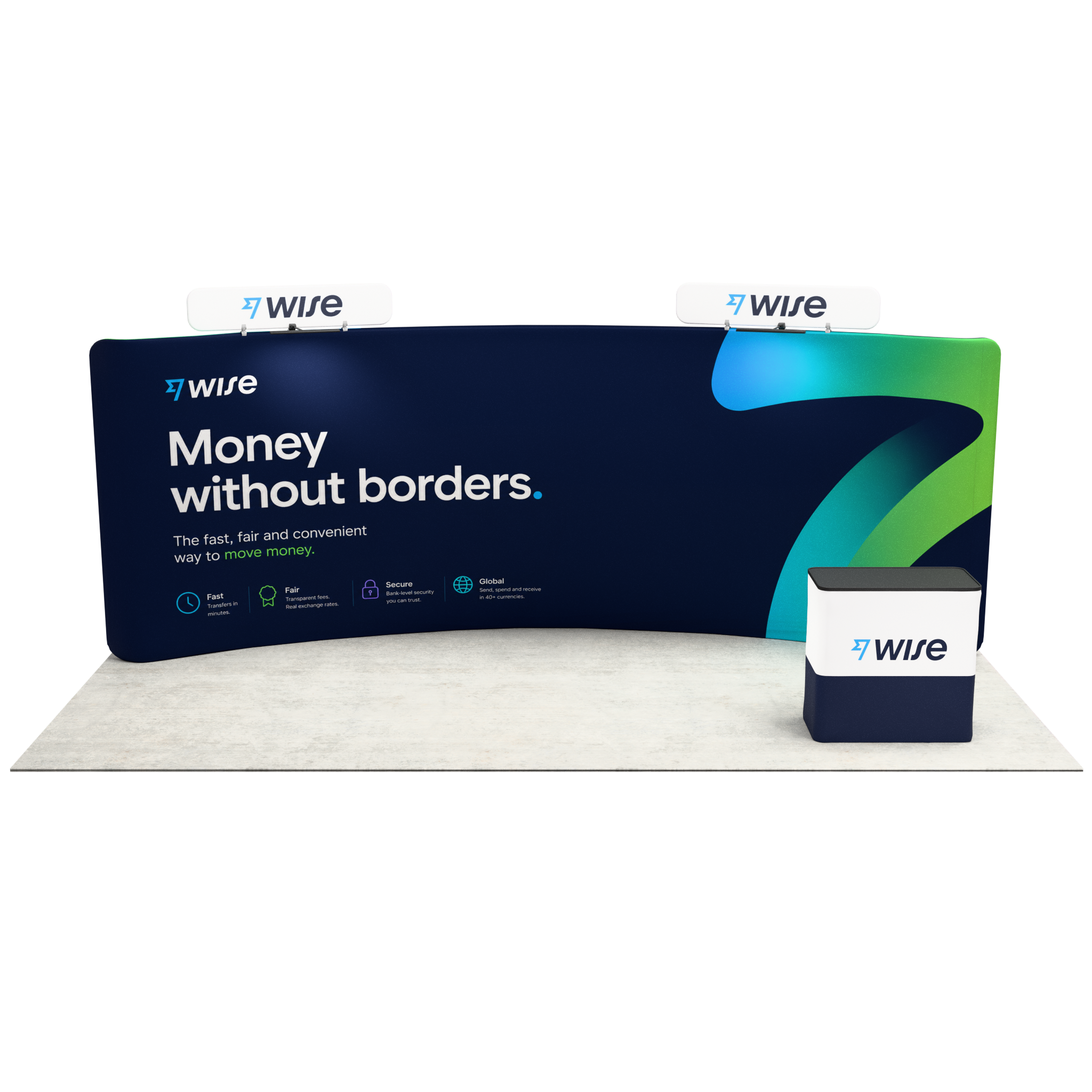 20ft QuickZip™ - Curved Double-Sided Display with 2 Headers