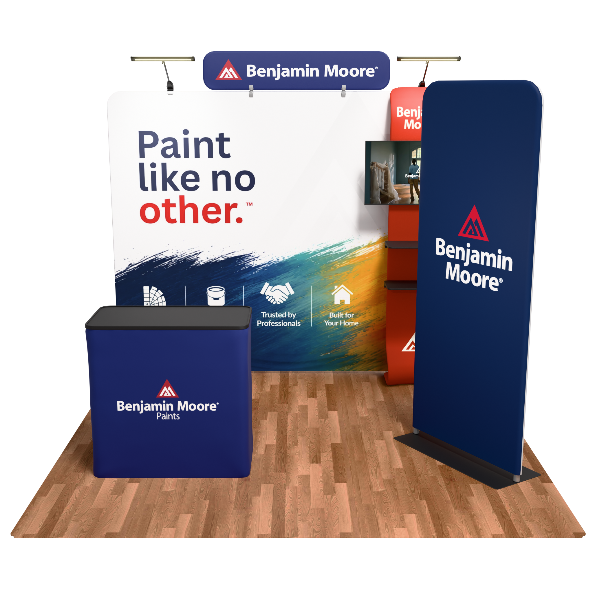 10ft Max Straight - Single-Sided, Oak Flooring, QuickZip Banner Stand