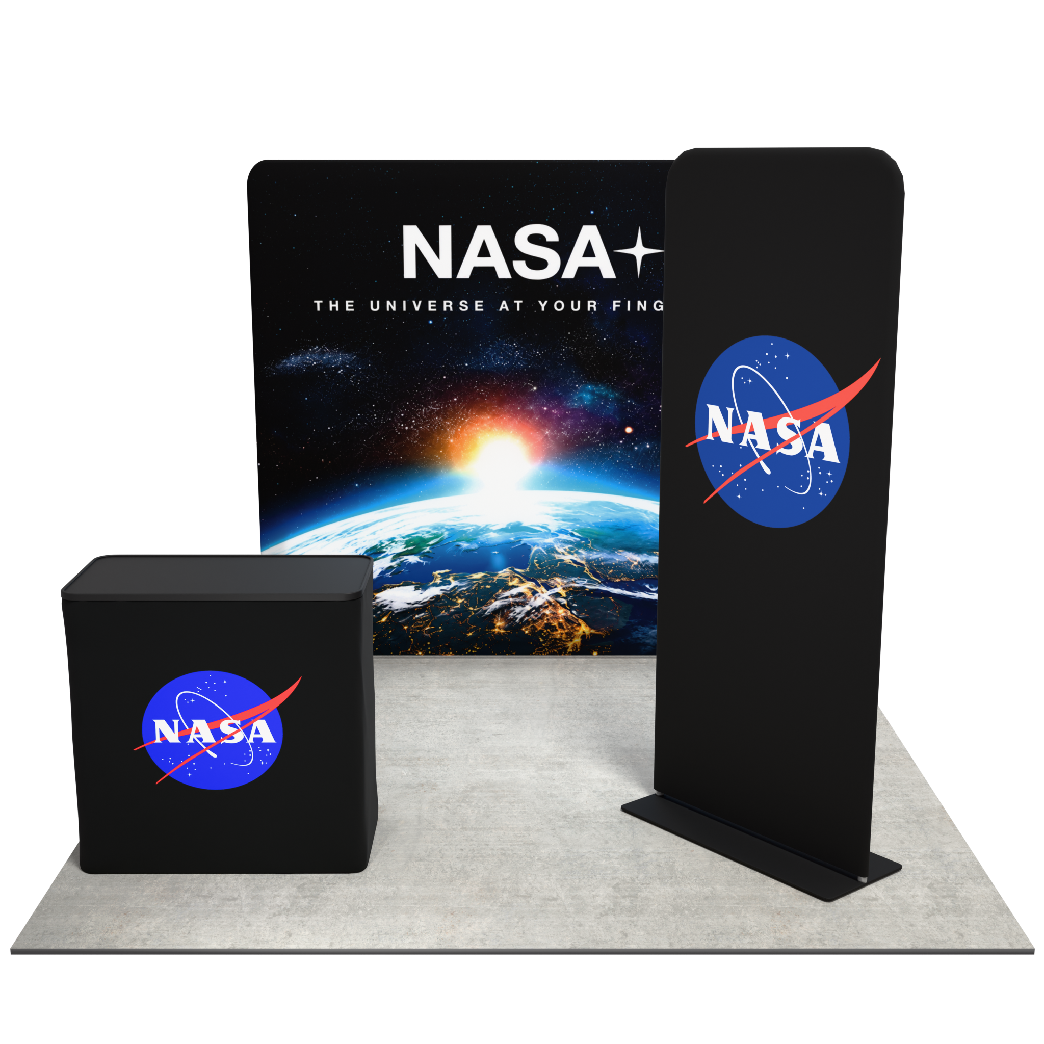 8ft QuickZip Lightbox, Podium, Double-Sided QuickZip Banner Stand