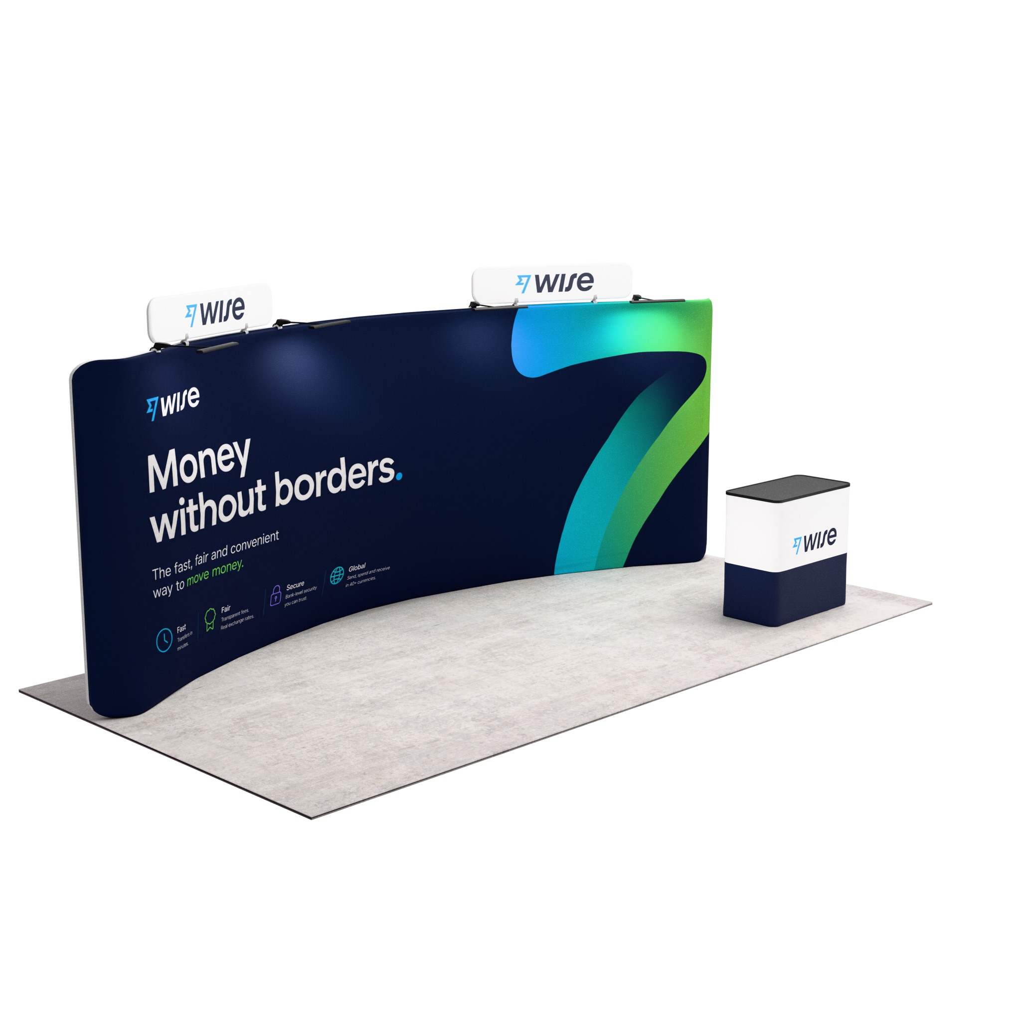 20ft QuickZip™ - Curved Single-Sided Display with 4 Lights and 2 Headers