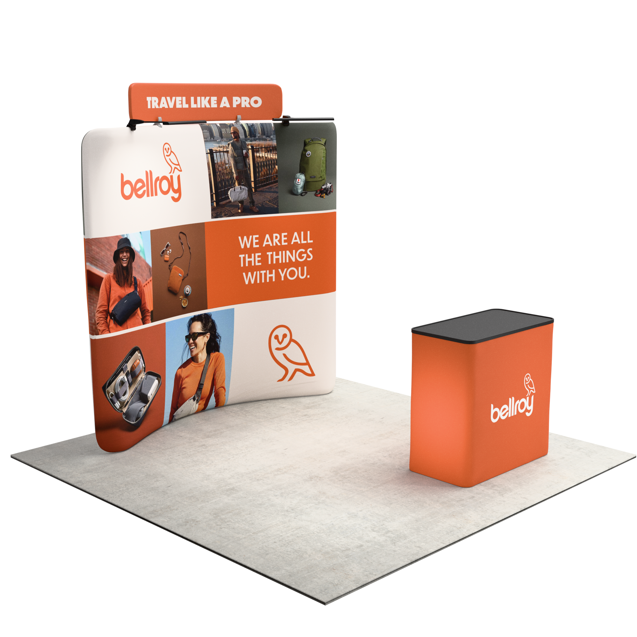 8ft QuickZip™ - Curved Double-Sided Display with Lights, Podium, and Header