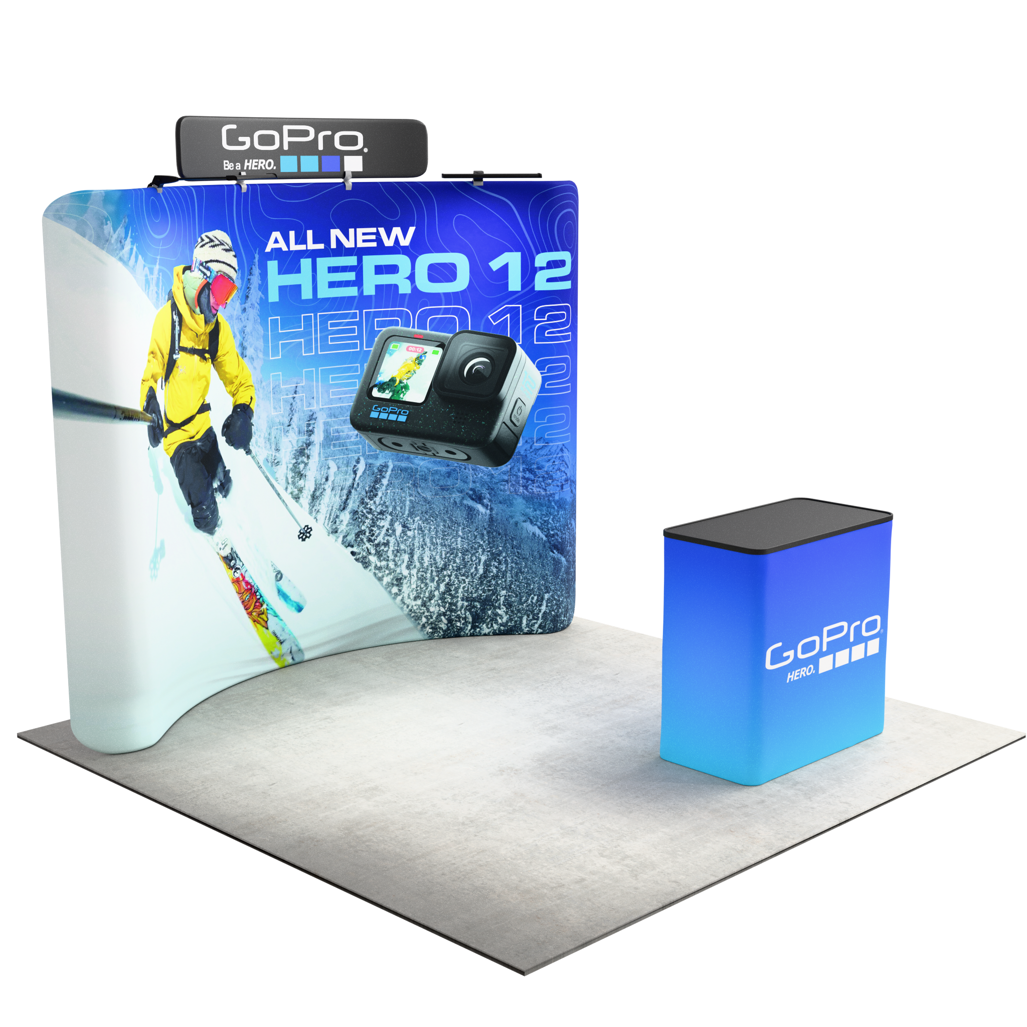 10ft QuickZip™ - Curved Double-Sided Display with Lights, Podium, and Header