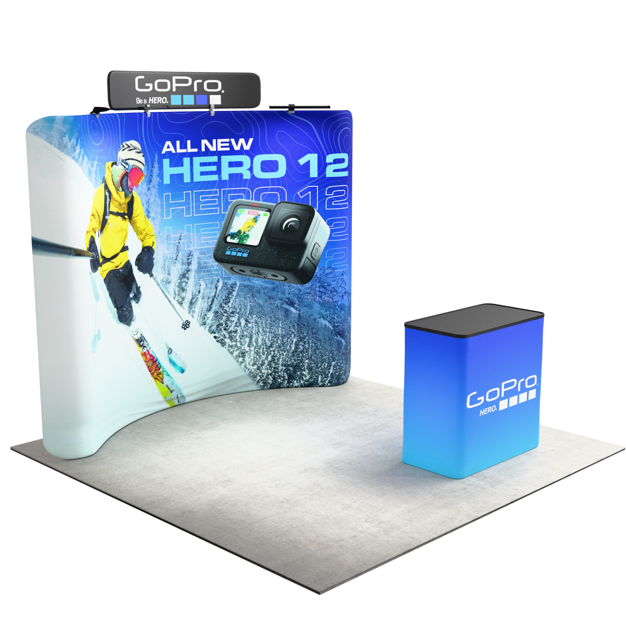 10ft QuickZip™ - Curved Single-Sided Display with Lights, Podium, and Header
