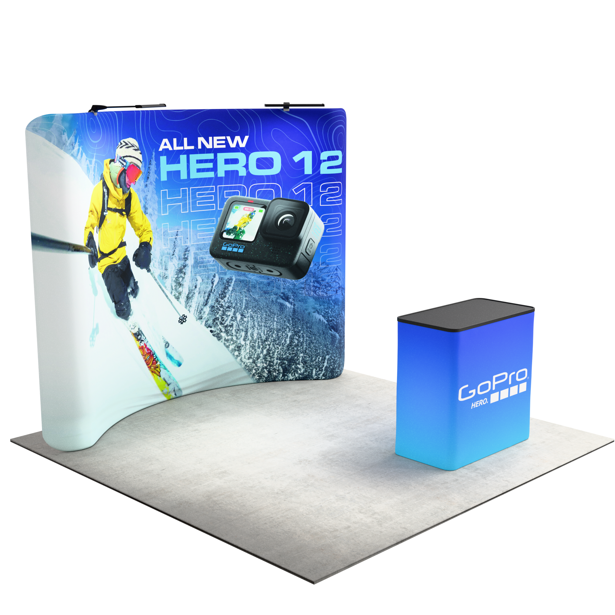 10ft QuickZip™ - Curved Double-Sided Display with Lights and Podium