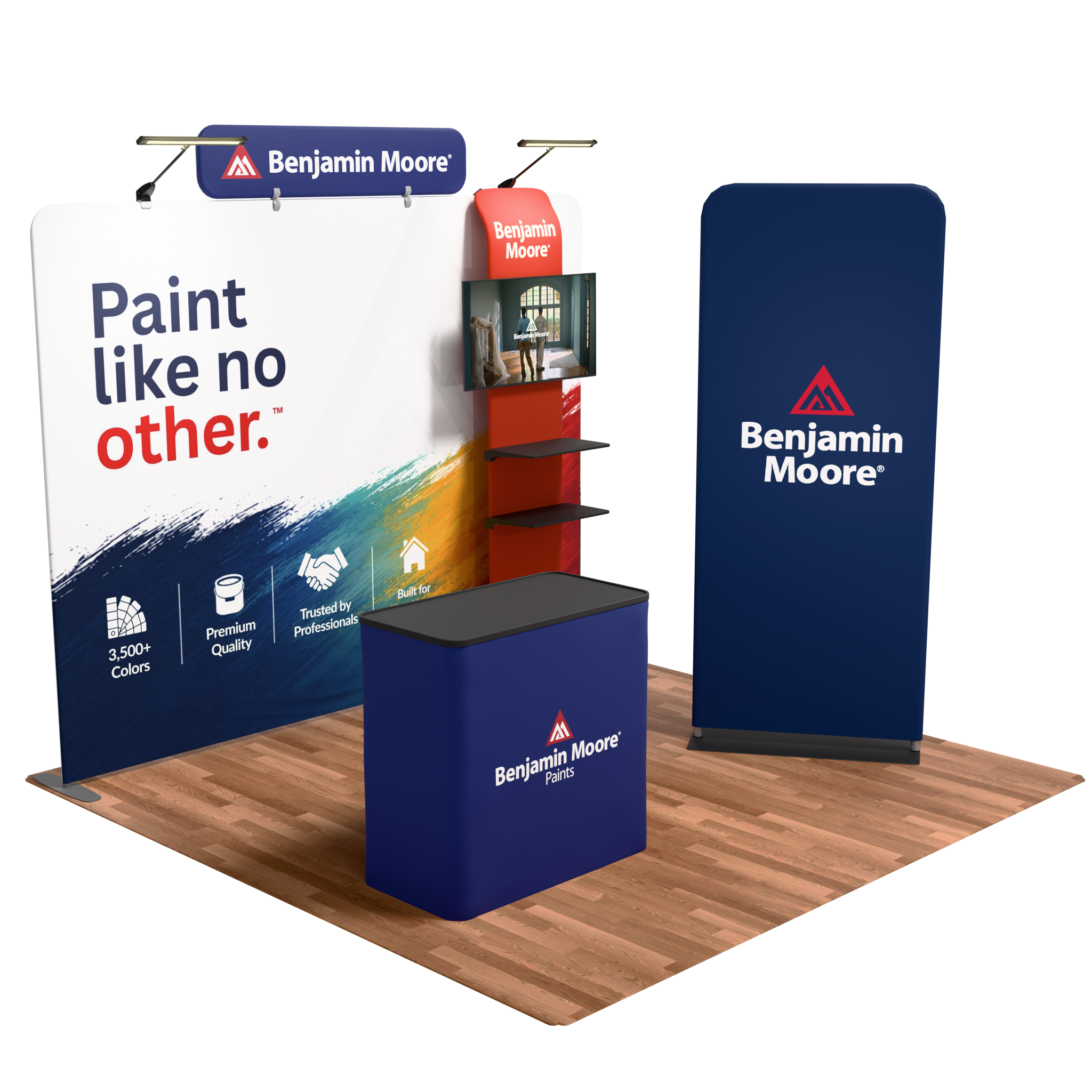 10ft Max Straight - Single-Sided, Oak Flooring, QuickZip Banner Stand
