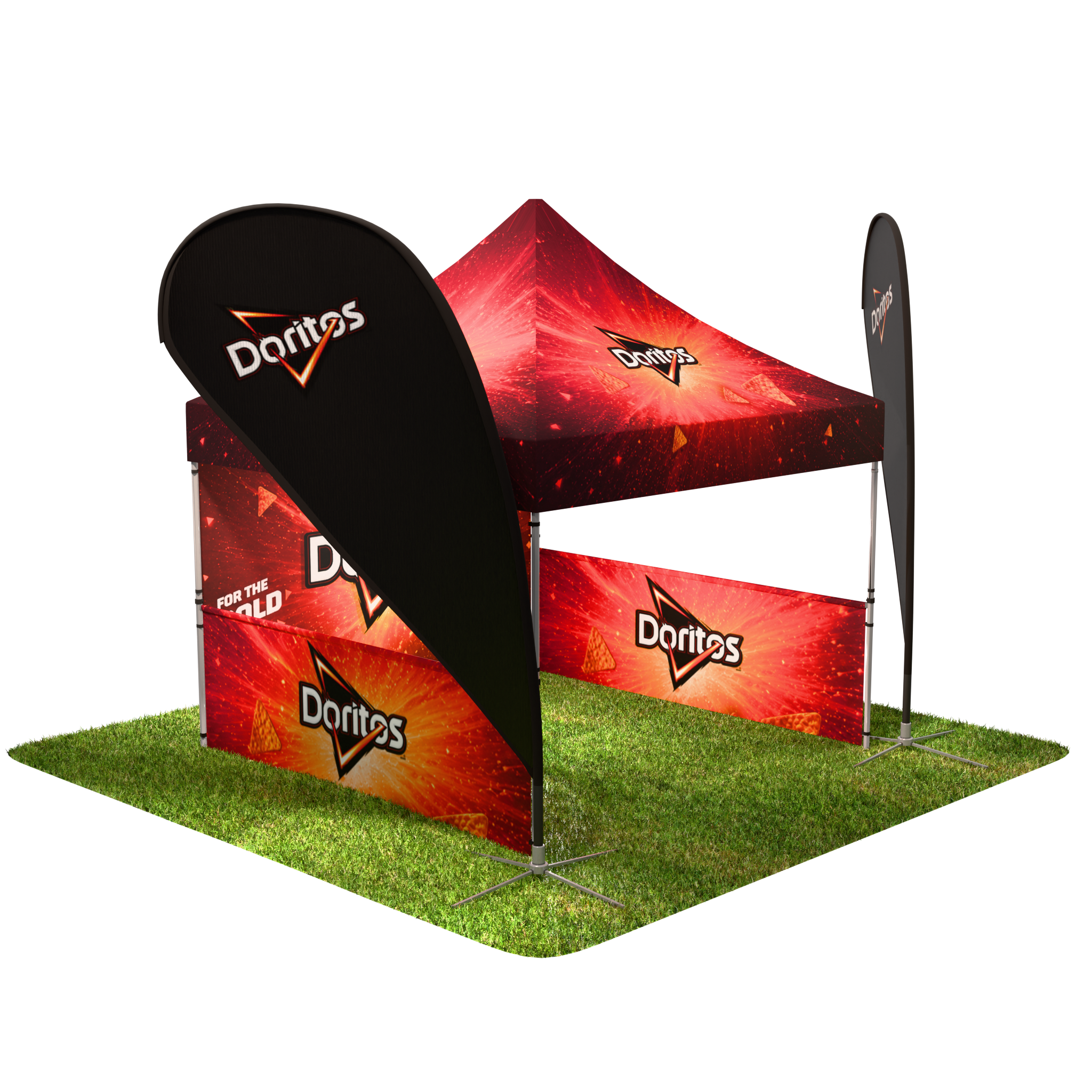 10ft Outdoor Tent, Two Med Teardrop Flags