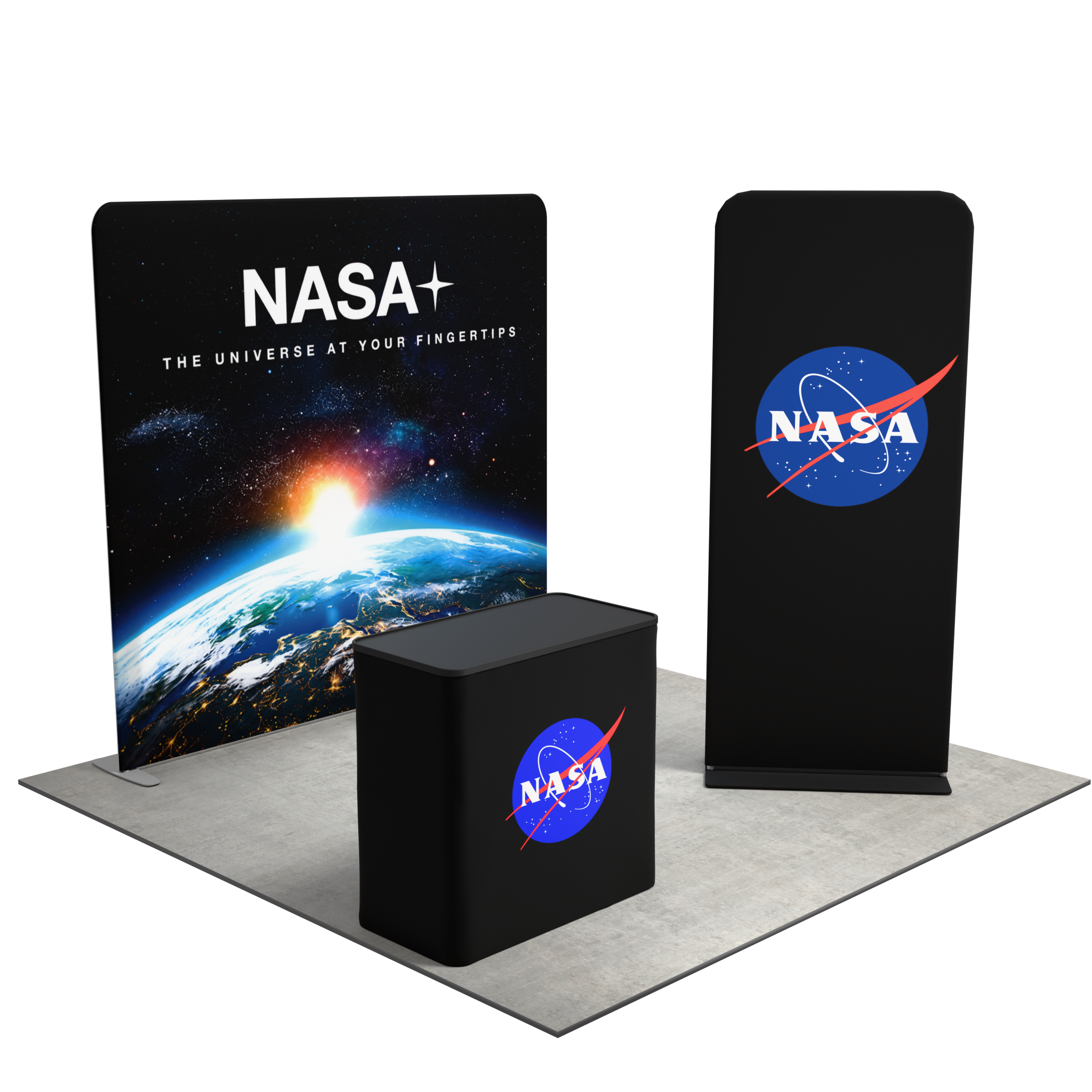 8ft QuickZip Lightbox, Podium, Double-Sided QuickZip Banner Stand