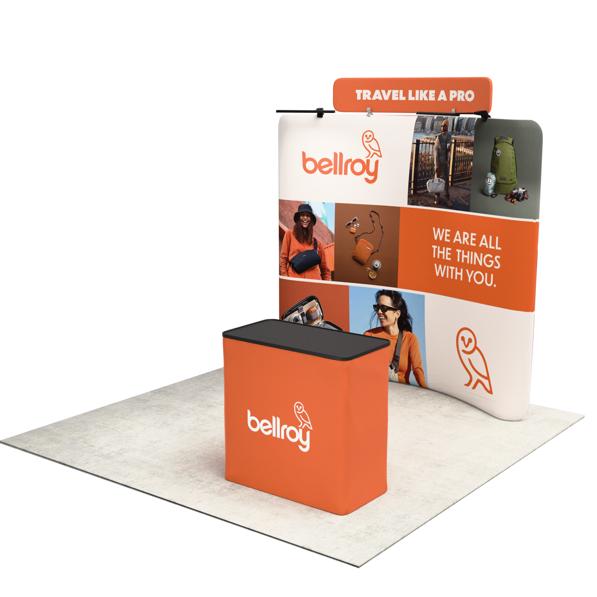 8ft QuickZip™ - Curved Double-Sided Display with Lights, Podium, and Header