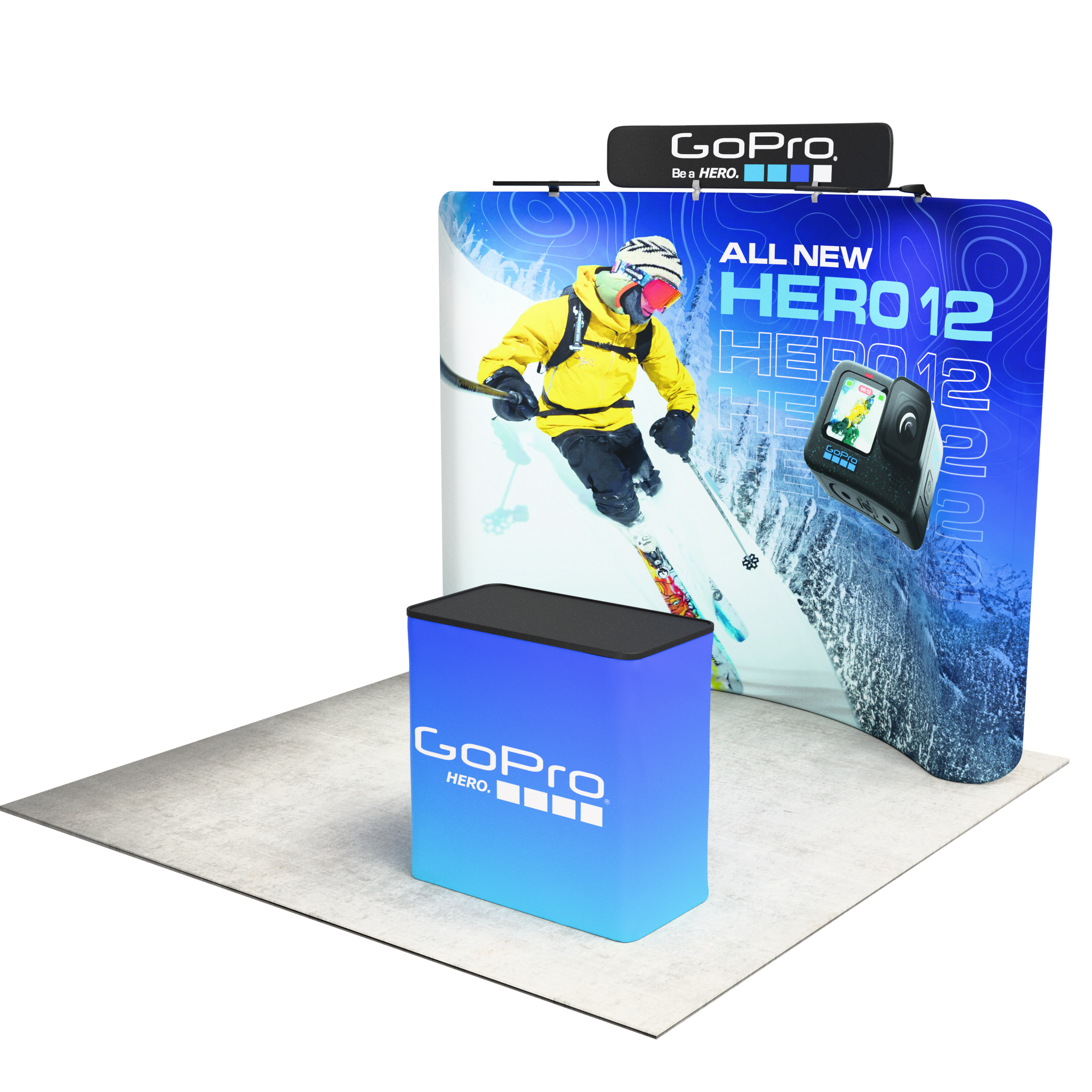 10ft QuickZip™ - Curved Single-Sided Display with Lights, Podium, and Header