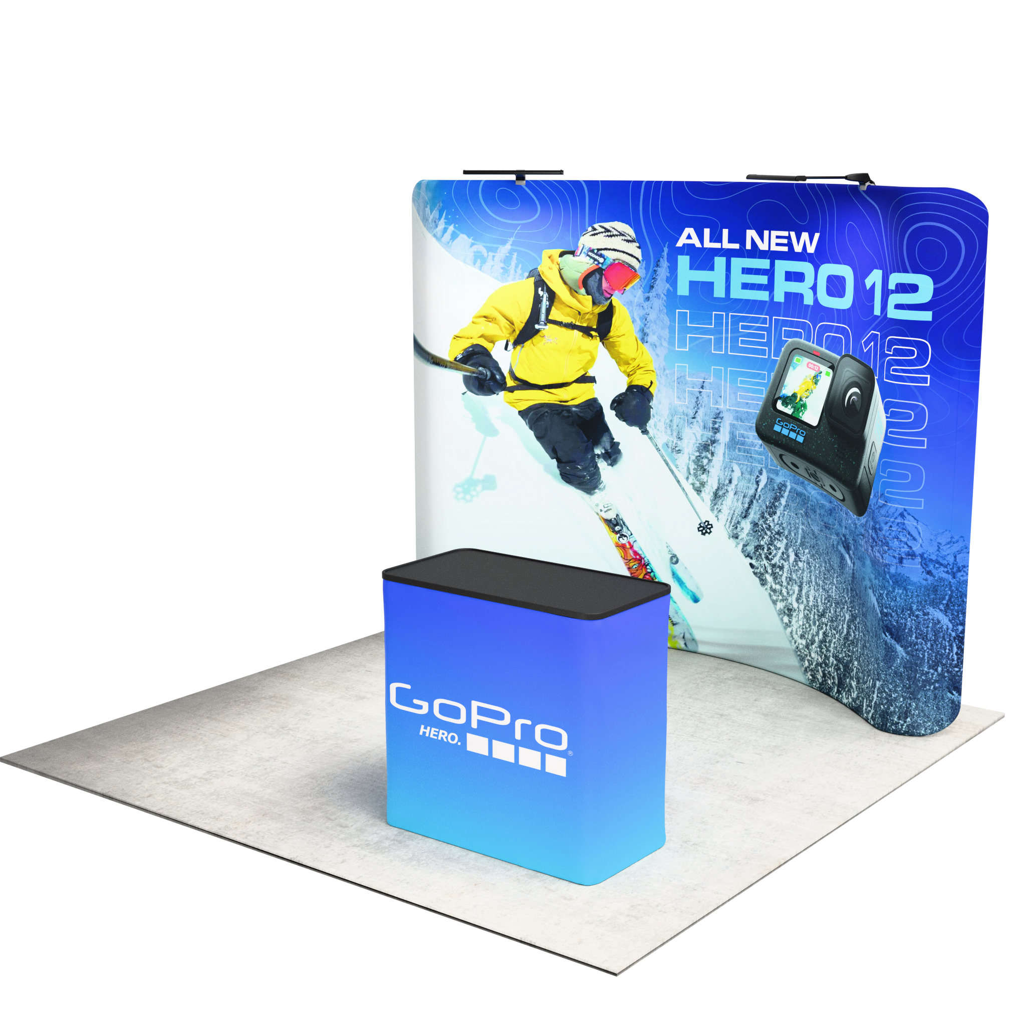 10ft QuickZip™ - Curved Double-Sided Display with Lights and Podium