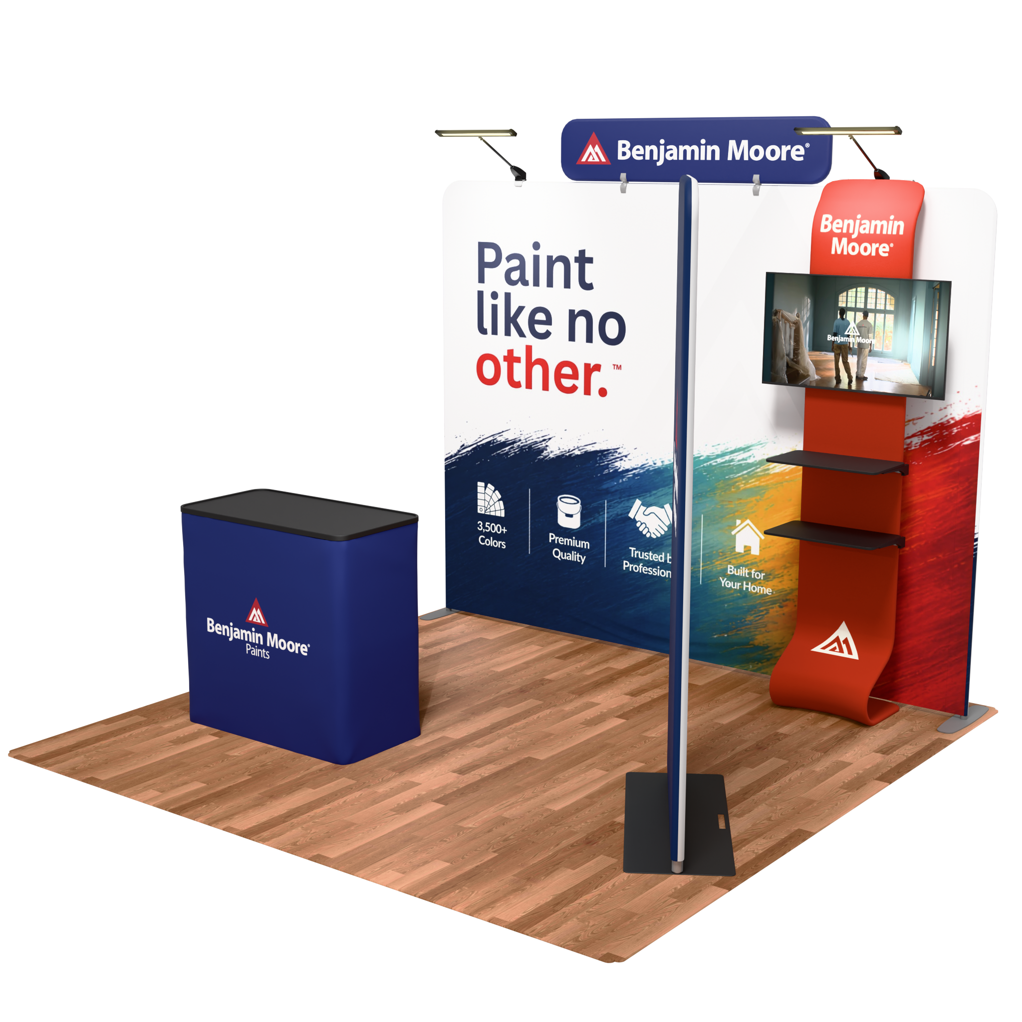10ft Max Straight - Single-Sided, Oak Flooring, QuickZip Banner Stand