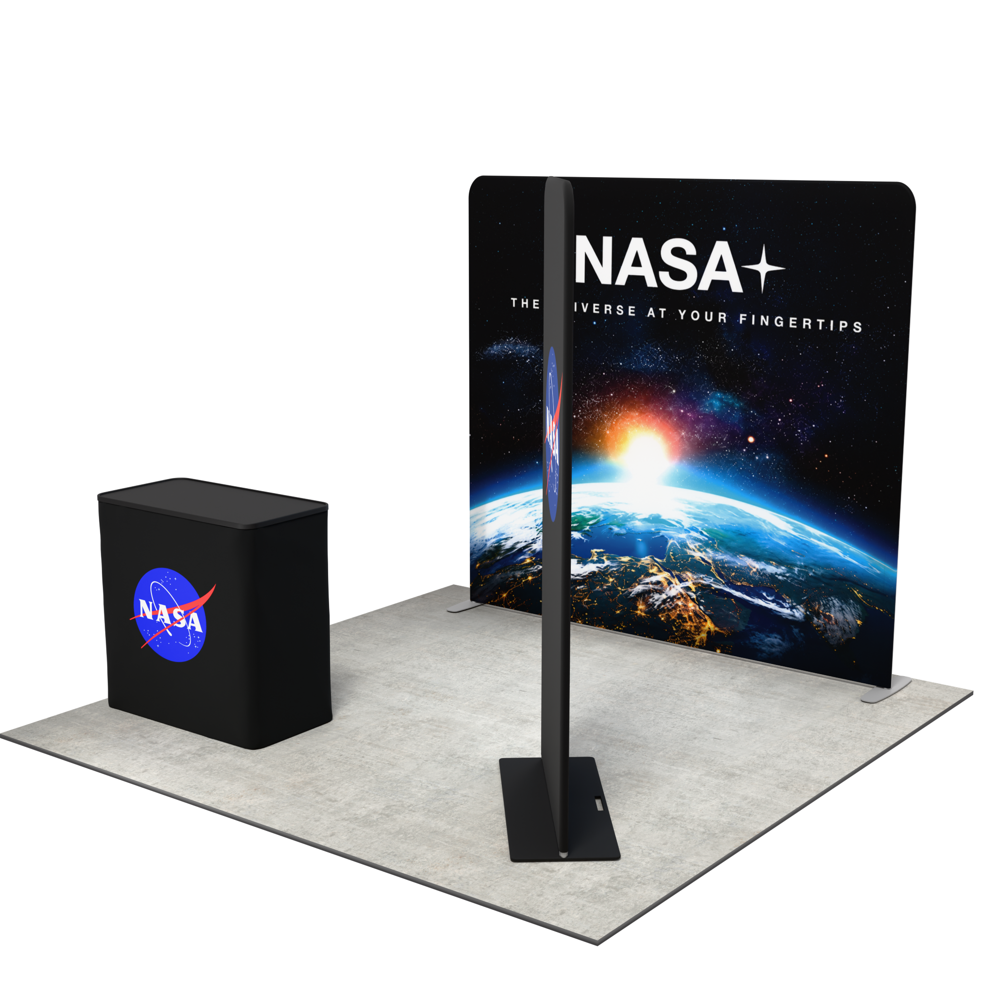 8ft QuickZip Lightbox, Podium, Double-Sided QuickZip Banner Stand