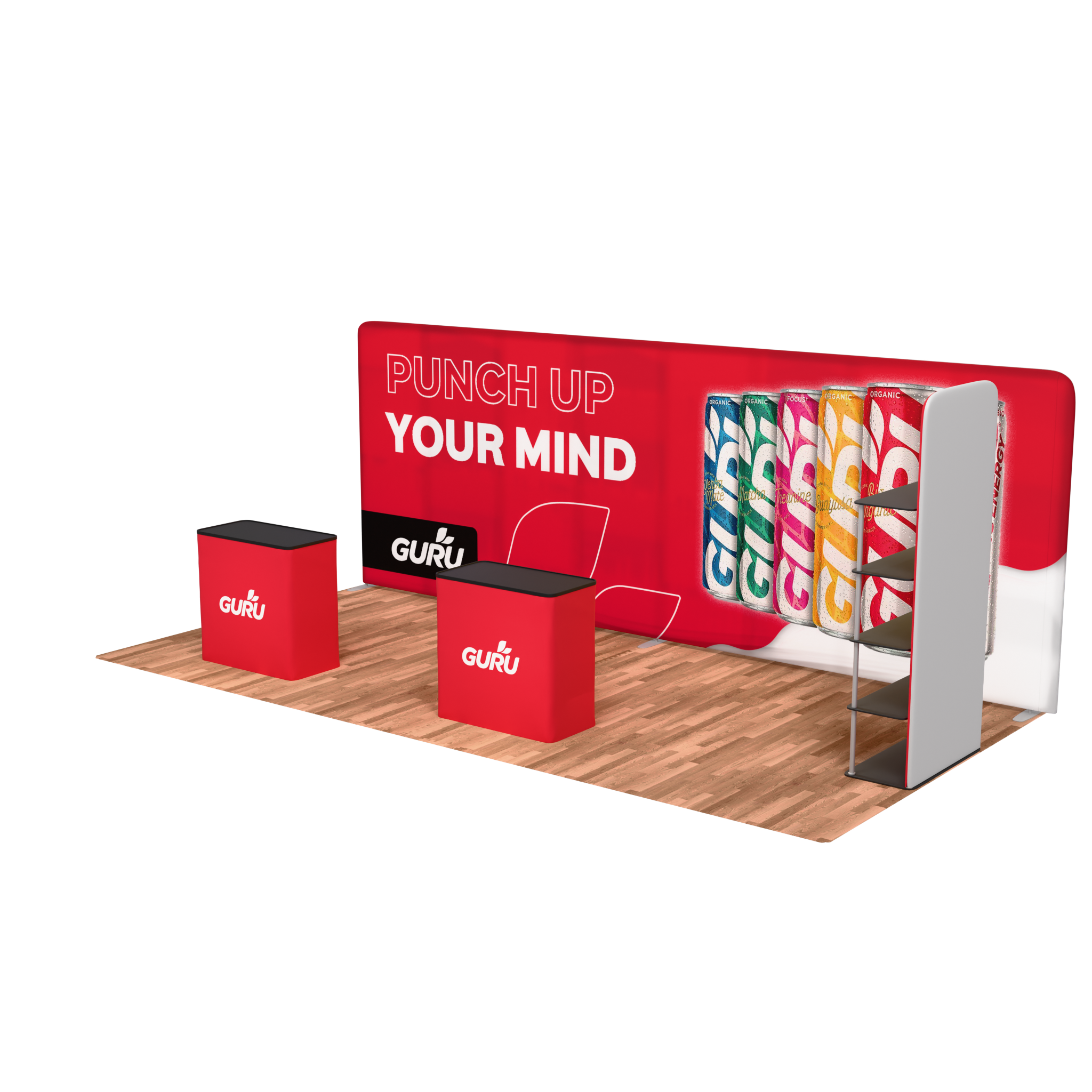 20ft QuickZip Lightbox, 2 Podiums, Showtime, Oak Flooring