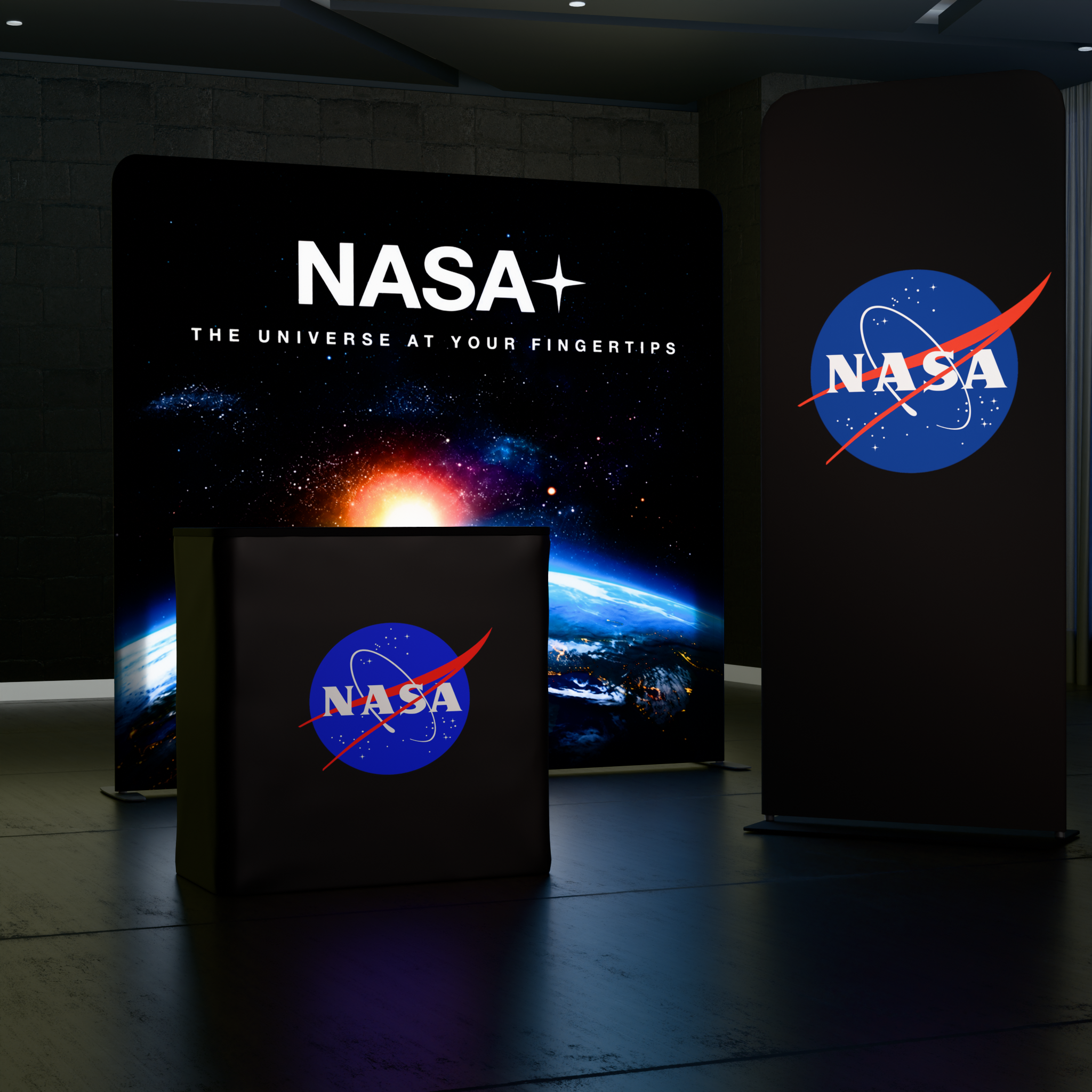 8ft QuickZip Lightbox, Podium, Double-Sided QuickZip Banner Stand