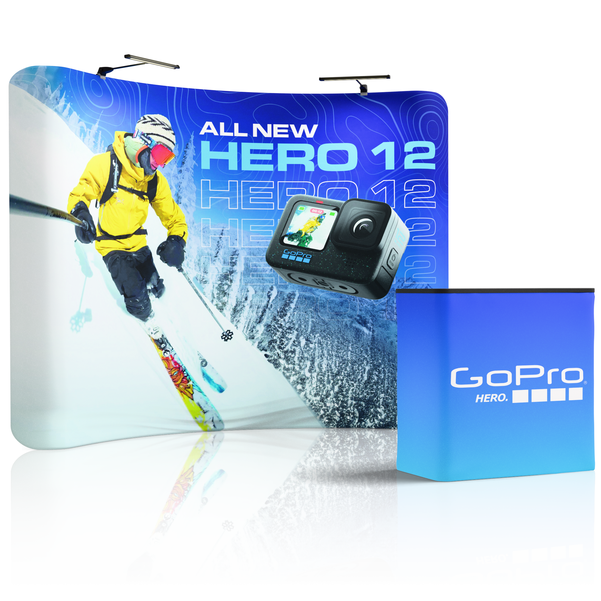10ft QuickZip™ - Curved Single-Sided Display with Lights and Podium