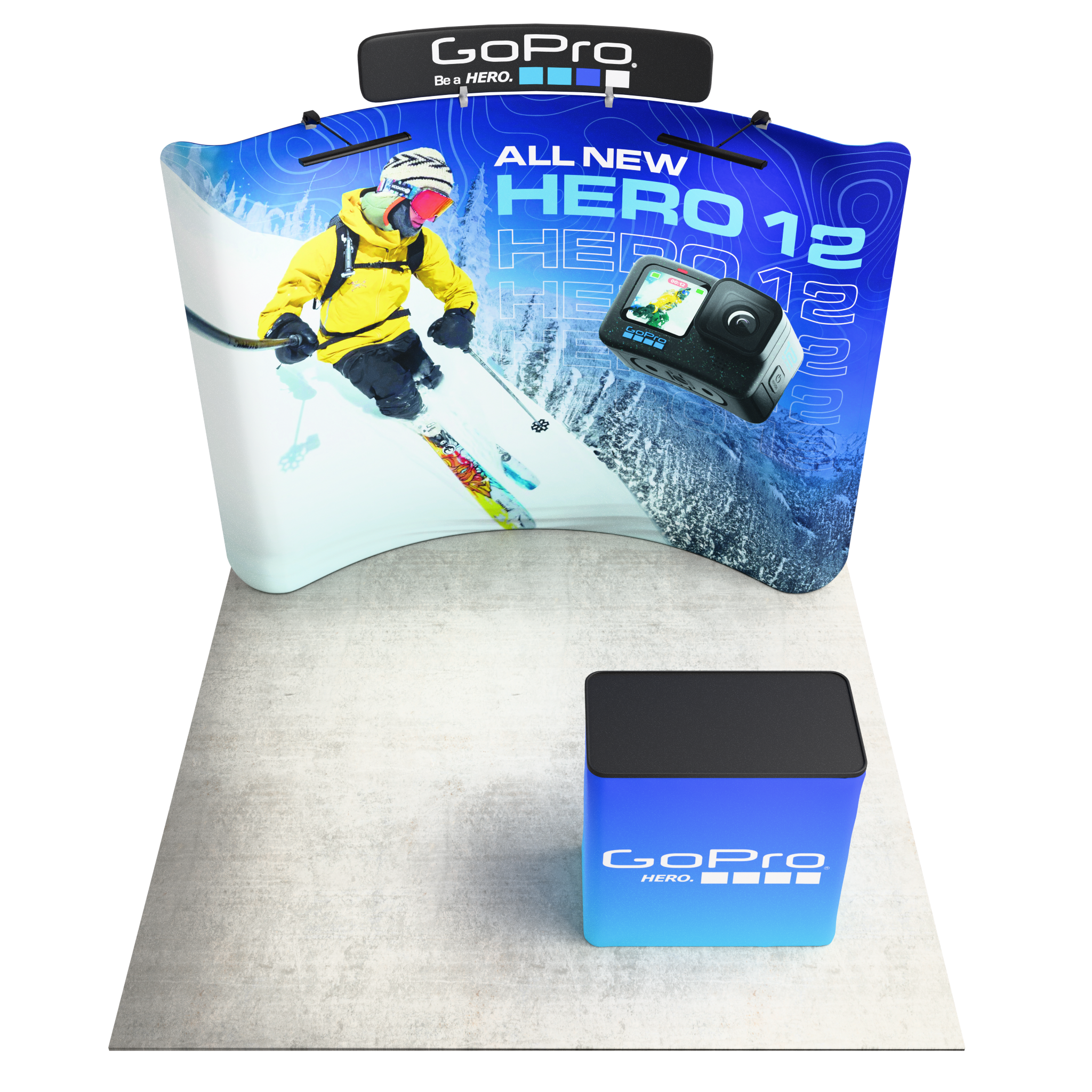 10ft QuickZip™ - Curved Double-Sided Display with Lights, Podium, and Header