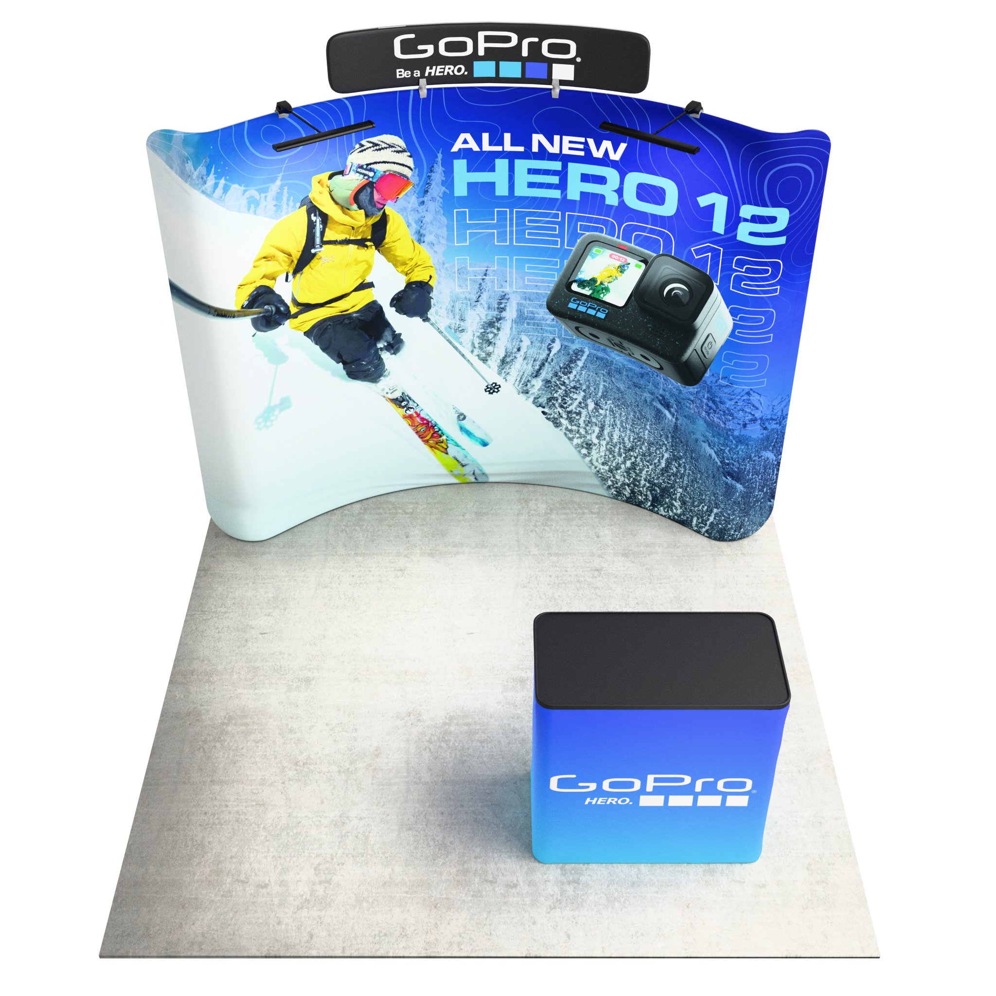 10ft QuickZip™ - Curved Single-Sided Display with Lights, Podium, and Header