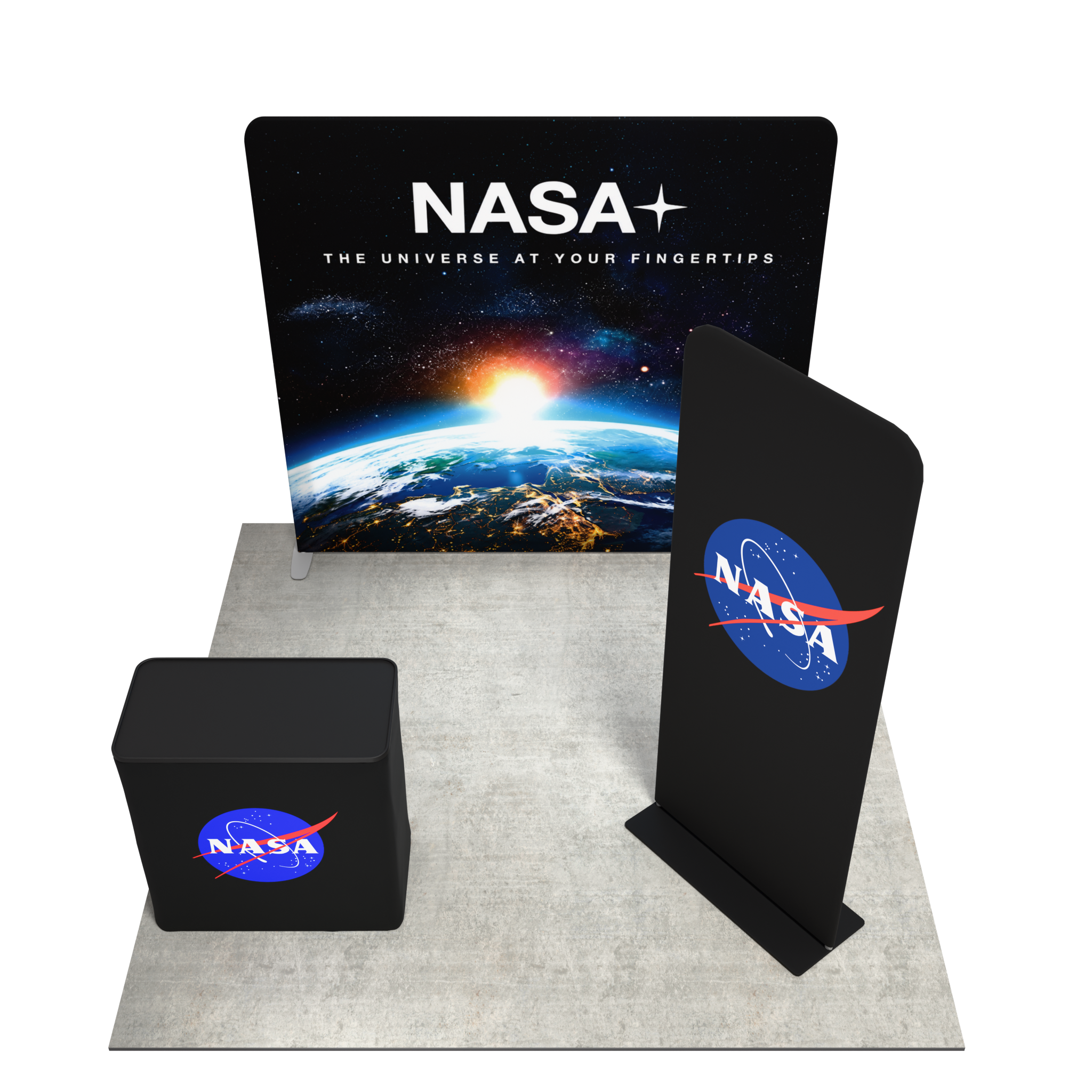 8ft QuickZip Lightbox, Podium, Double-Sided QuickZip Banner Stand